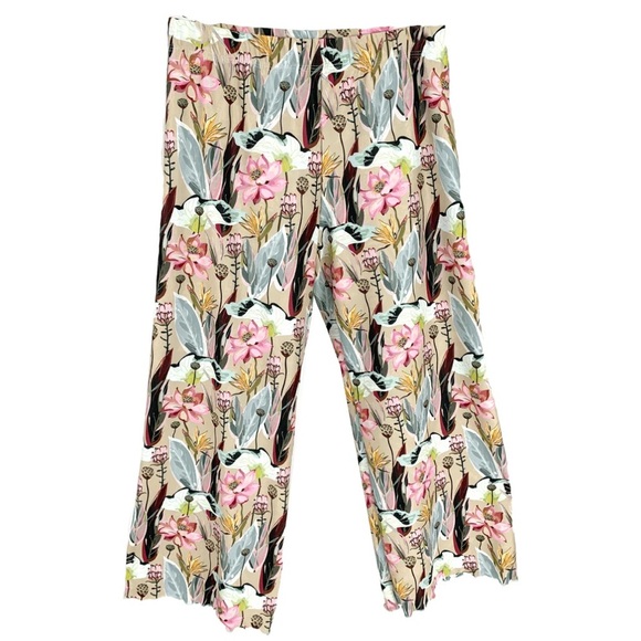 Haystacks Delight Switchstacks Reversible Crop Pant L  Beige Floral Pants Boho - Picture 1 of 11